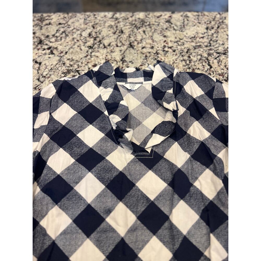 Crown & Ivy Curvy women’s top size 2X buffalo plaid navy white - Picture 4 of 10